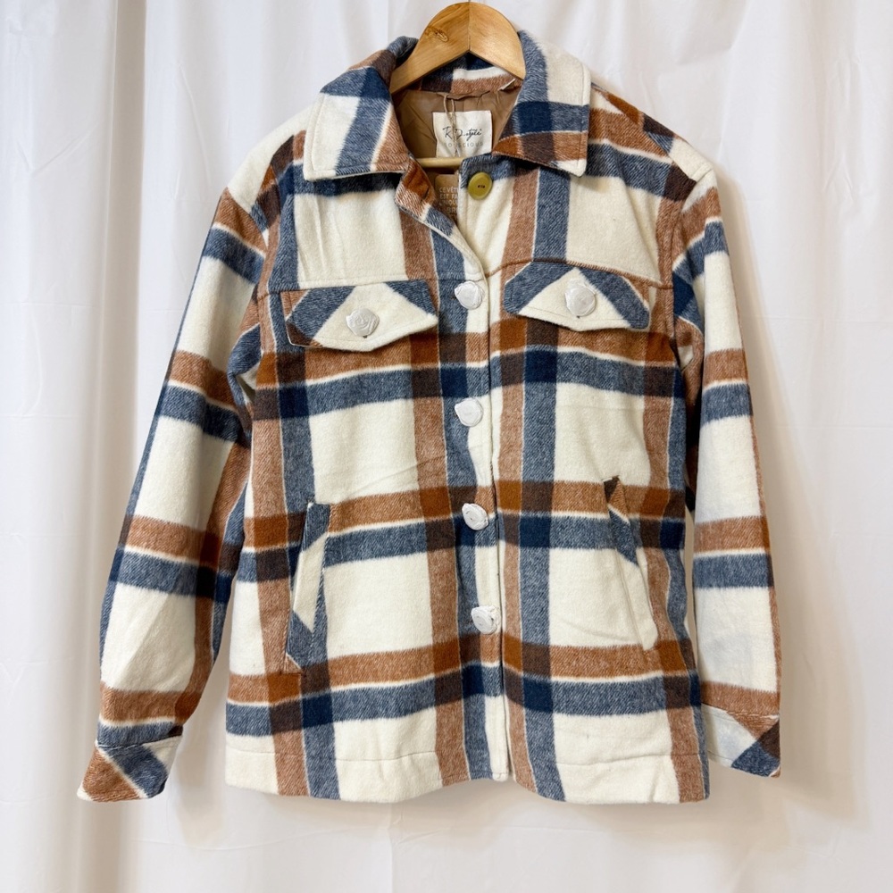 RD Style Blue Brown & Cream Plaid Jacket XS